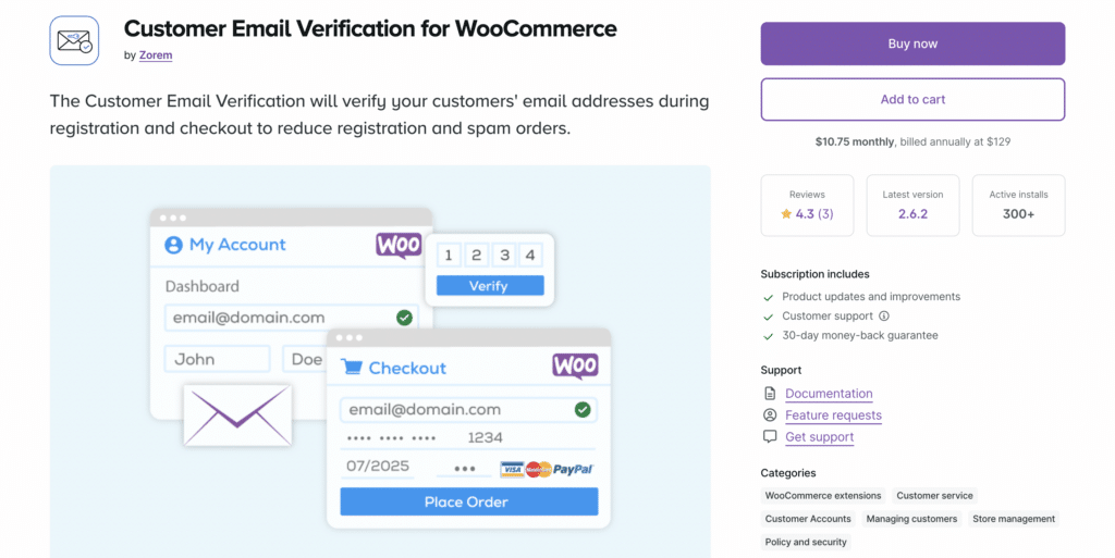 Customer Email Verification for WooCommerce plugin