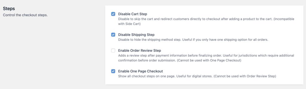 Customize WooCommerce one page checkout: CheckoutWC disable cart and shipping