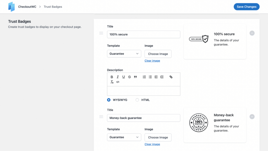 WooCommerce cart abandonment recovery: CheckoutWC trust badges