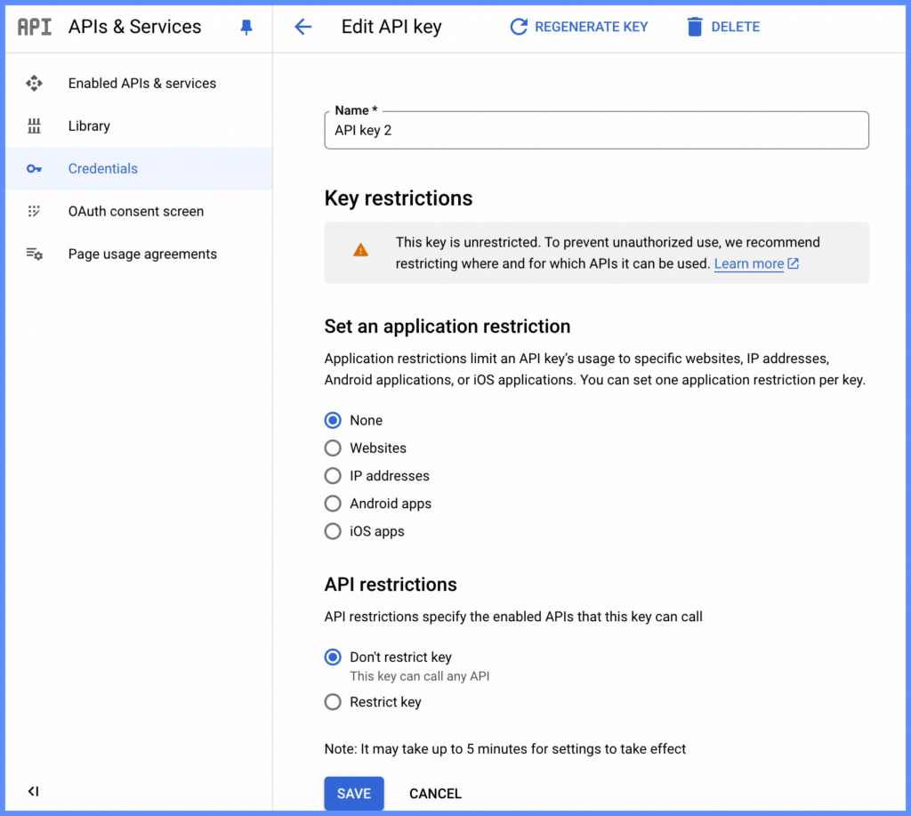 Editing API key