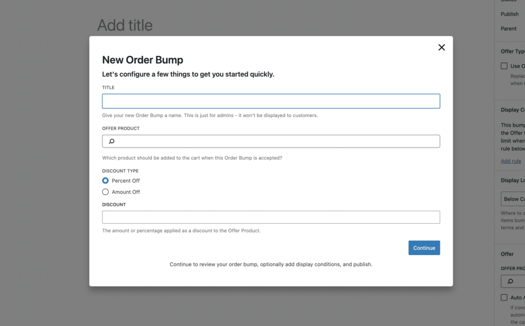 New order bumps rules creation modal for CheckoutWC