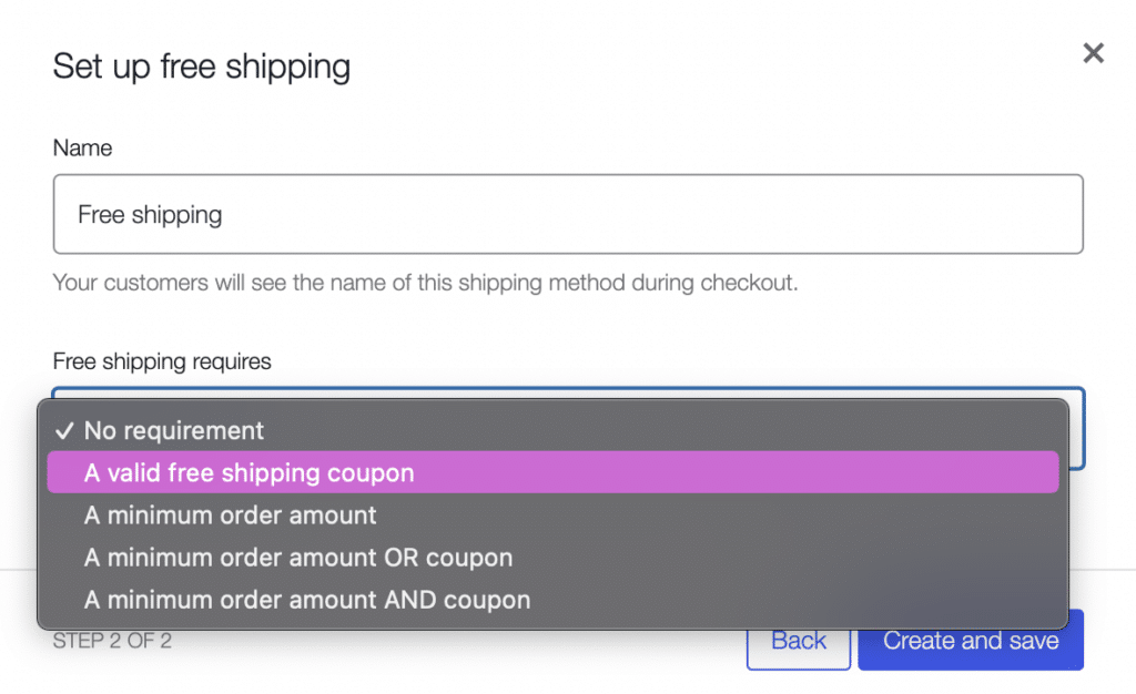 Shipping method settings