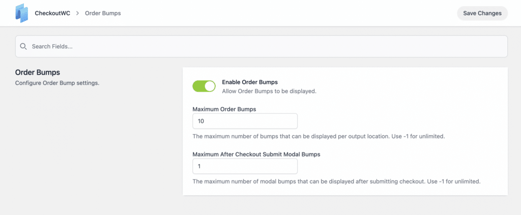 Order bumps settings