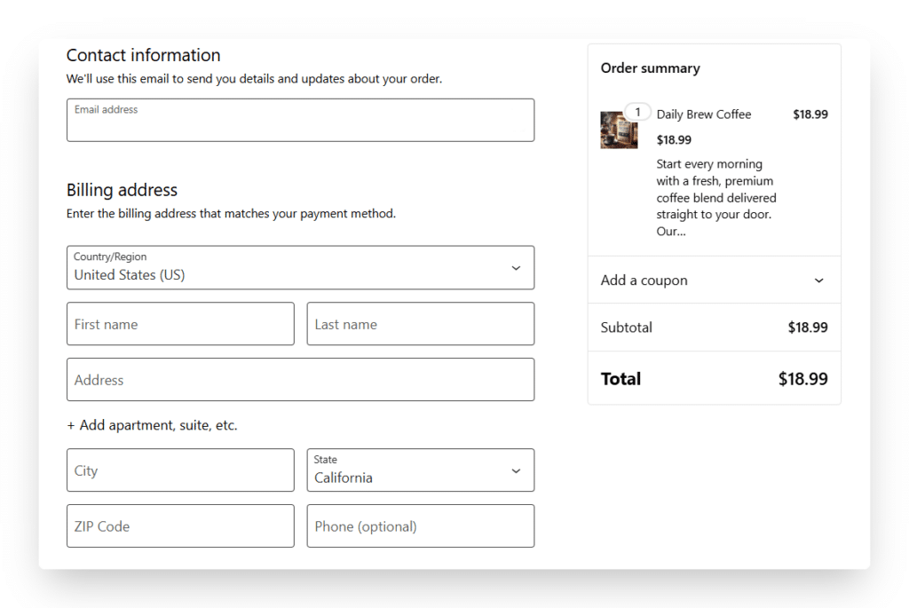 Standard WooCommerce checkout