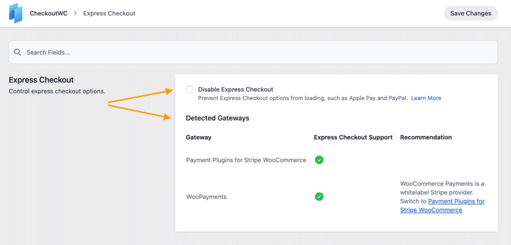 Navigating to the Express Checkout settings in CheckoutWC